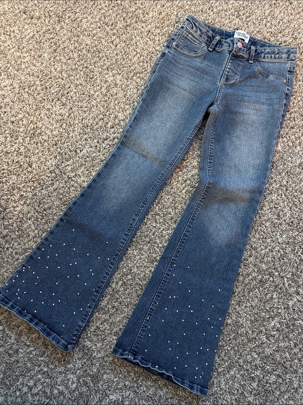Girls' Dark Wash Flared Jeans with Stud Detail